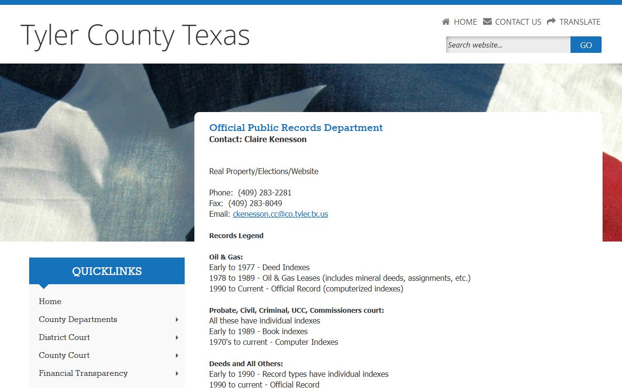 Tyler County court records after jail arrest County Clerk record index